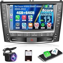 5G WiFi 8 Core Car Stereo for Lexus IS250 IS300 IS350 2006-2012 with Carplay & Android Auto - 4+64G Android 15 Touchscreen Radio with DSP/Cooling Fan/GPS Navigation/Backup Camera
