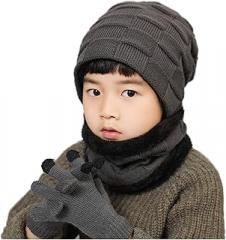 Vicusted 3 Pcs Boys Winter Beanie Hat Scarf Gloves Set Fleece Lined 3-10 Years Old Boys Ski Caps Kids Cold Weather Mittens Neck Warmer