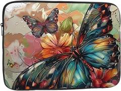 Butterfly Flower Design Laptop Sleeve Case for Men Women Shockproof Travel Office School, black, 13 inch