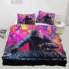 Twin Size Duvet Cover Colorful Dj Print Duvet Cover Electronic Music Comforter Cover Bar Graffiti Bedding Kids Room Bedding Decor (Reversible Printing)