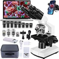 Microscope for Adults WF10x and WF25x eyepieces, 40X-2000X Magnification USB Camera, Microscope for Adults Suitable for Laboratory School (Large Model Binocular Electronic Eyepiece)