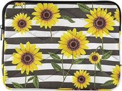 Yellow Sunflowers Striped Laptop Cases Waterproof Laptop Sleeve 15 Inch Portable Electronic Device Cover