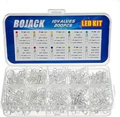 BOJACK 10 Colors 200 Pcs 5mm LED Diode Lights Assored Kit Pack (Transparent DC 2V - 3.2V 20mA) Bright Lighting Bulb Lamps Electronics Components 5 mm Light Emitting Diodes Parts
