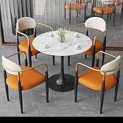 Reception Table and Chair Combination, Office Reception Room Club Table, Slate Table top Coffee Table and Chair Set, Simple Small Conference Room Tables(Orange+Beige,80cm/31.4in)