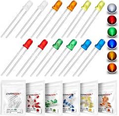 Chanzon 3mm LED Diode Lights Assortment Kit 60 pcs(6 colors x 10 pcs) Pack (Diffused Round Lens DC 3V 20mA) Lighting Bulb Lamp Assorted Variety Color Electronics Components Light Emitting Diodes Parts