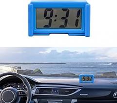 Augeny Mini Car Digital Clock, Adhesive Electronic Small Clock with Clear LCD Screen Bracket Function, Auto Digital Clock Stick On Dashboard, Universal Vehicle Clock Accessories (Blue)