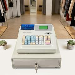 48 Keys Cash Register for Small Businesses, Electronic Cash Management System with Drawer and LED Display, 2.4in/s Printing Speed Registration Boxe POS System White 110V