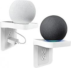 White Wall Outlet Shelf with Cord Storage - Standard Vertical Duplex Organizer for Bathroom Decor, Smart Home, Power Tools, Toothbrush (2 Pack)