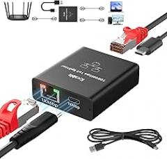 USB-C to 2x RJ45 Ethernet Splitter, Gigabit LAN Adapter, 1Gbps, for MacBook to Ethernet