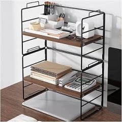 Bookshelf 3-Tiers Simple Desktop Bookshelf Office Desktop Storage Rack Small Iron Desk Organizer for Storing Books Files Office Supplies L37×D17×H44cm Shelves (Color : White-b) (Black)