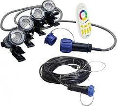 Airmax LED Color Changing Fountain Light Set, Compatible with EcoSeries & PondSeries Large Lake & Big Pond Fountains, Interactive Wireless Remote, 4 RGBW Waterproof Bulbs, 100-Foot Outdoor Power Cord