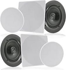 Pyle Pair 6.5” Flush Mount In-wall In-ceiling 2-Way Speaker System Spring Loaded Quick Connections Changeable Round/Square Grill Stereo Sound Polypropylene Cone Polymer Tweeter 200 Watts (PDIC1666)