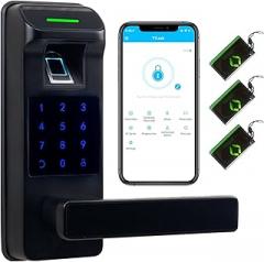 Harfo Fingerprint Door Lock, Heavy Duty Full APP Control Touchscreen Keypad Keyless Lock with Reversible Handle, Perfect for Home/Office/Bedroom Doors (Black)