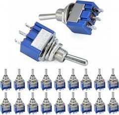 20-Pack MTS-103 Toggle Switch - SPDT 3-Position (ON/Off/ON) 6A 125V / 3A 250V Dual Rating with Single Connector for Automotive/Industrial/DIY Electronics (3-Terminal)​