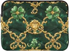 Laptop Case 13, 13.3, 14 Inch Green Clovers Gold Chains Shockproof Protective Notebook Case Portable Electronic Device Cover