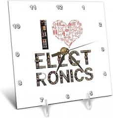 3dRose 6x6 Desk Clock - I Love Electronics Decorative Text Made of Electronics Components Alexis Design - Electronics