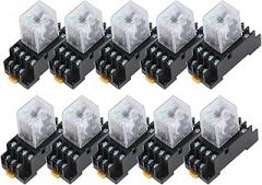 Electronic Parts 10set MY4NJ HH54PL AC/DC 12/24/36V/48V/110/220V/380V Coil 4NO 4NC Green LED Indicator Power Relay DIN Rail 14 Pin Base (Color : Ac, Size : 110V)