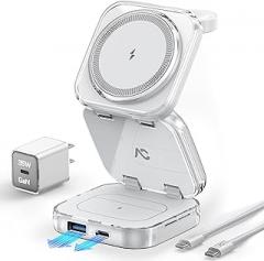 5-in-1 Wireless Charger for MagSafe, AC ISLAND Portable Travel Charging Station, 35W Max Fast Foldable Magnetic Stand, Evolved for iPhone 17-12 & Air Series, Apple Watch, AirPods (with 35W Adapter)