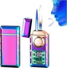 Smart Display Dual Flame Torch Lighter, LED Digital Display Transparent Core Electric Lighters, Butane Refillable Voice-Controlled Lighter, Windproof Jet Torch Flame & Soft Flame Lighter (#01)