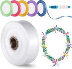 2 X 656' Poly Tubing Roll with Scissors & Ribbon, Ideal for Graduation Leis & Packaging, Food, Electronics