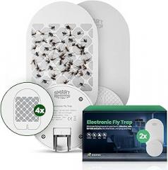 Electronic Fly Trap Kit - 2 Devices + 4 Glue Board Refills - UV Led Lamp, Indoor Plug in Bug Control - Pet & Eco Friendly, Refillable, 400ft Wide Range - 110V