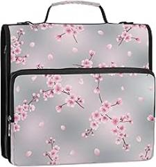 Pink Floral Cherry Blossom Flowers Zipper Binder Organizer Bag with Shoulder Strap, 1.5 Inch 3 Ring Portfolio Folder Holder for School or Office Documents
