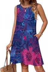 BarbedRose Women's Summer Dresses Sleeveless Floral Boho Sundress with Pockets Tank Dress