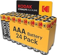 KODAK Xtralife AAA Batteries (24 Pack) Alkaline Battery Pack, 1.5V (Triple A) Batteries with 109% Extra Life, 10-Year Storage, Long Lasting Power for Demanding Devices (24 Count)