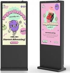 55 Inch Floor Standing Outdoor Digital Signage - IP65 Waterproof Display with 4500nits Brightness, WiFi/HDMI/USB Input for Retail, Subway & Restaurants