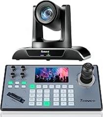 Tenveo PTZ Camera and Controller - 20X AI Humanoid & Face Auto-Tracking PTZ Camera with HDMI/USB3.0/LAN(PoE) and NDI PTZ Controller Joystick Keyboard Bundle for Church Worship Service Live Streaming