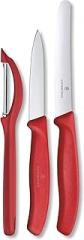 Victorinox Swiss Classic Paring Knife Set with Peeler - Includes a Straight Edge & Serrated Paring Knife, & Fruit & Vegetable Peeler - Red Handle, 3-Piece Set