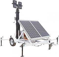 1060 Watt Solar Tower - 30' Mast - (4) 100W Lamps - Backup Diesel Genset - Timer and Dusk/Dawn - 120V
