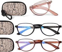 Folding Reading Glasses for Women Men Portable Blue Light Readers Compact Reading Eyeglasses with Zipper Case