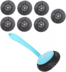 2sets Stainless Steel Scrubber Handle Kitchen Cleaning Brush Dish Cleaner for Decontamination for Pots and Pans Design