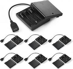 6 Pcs USB Battery Pack for LED Lights, USB to Battery Pack for Plug in Lights, 5V Portable 4 AA Holder Box with Switch for Neon Signs Indoor Outdoor Party Decor (Black)