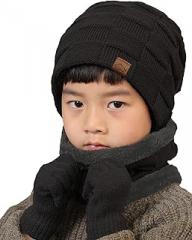 T WILKER 3Pcs Winter Hats Neck Warmer Scarf and Touch Screen Gloves Set for Kids