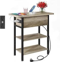 WLIVE End Table with Charging Station, Flip Top Narrow Side Table with Storage Shelf, Small Nightstand with USB Ports and Outlets,Bedside Table for Living Room, Bedroom,11.81