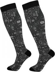 PDYRLEN Circuit Boards Electronic Compression Socks for Women Men, Circulation Long Knee High Socks Casual Stocking Athletic Tube Sport Sock