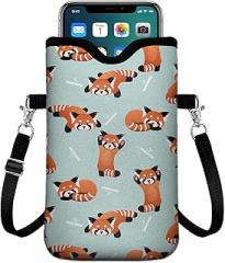 Universal Phone Sleeve Pouch with Crossbody Strap 7.6 X 4.3 Inches Shockproof Water Resistant Mobile Protection Bag-Red Panda Neoprene Phone Pouch Bag