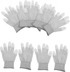 5 Pairs Fingertip Static Gloves Non Slip PU Coated Safety Protective Work Gloves for Electronics Industry and Cleanroom Use Full Finger Knit Wrist Design