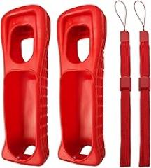 Silicone Soft Skin Case Cover with Wrist Strap for Nintendo Wii Remote Protective Sleeve Case (Red)