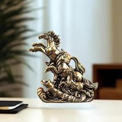 Vintage Solid Brass Galloping Horses Statue - Feng Shui Chinese Figurine, Retro Desktop Office Decor & Collectible Art Ornament