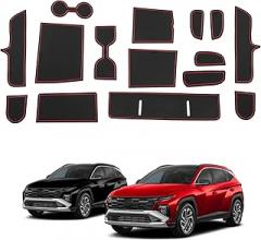 2026 Tucson Door Slot Mats - 15 Pcs Red Center Console Liner For 2025-2026 Hyundai Tucson/Hybrid Accessories - Non-Slip Cup Holder Mat PVC Protection - ONLY Fit 2025-2026 Tucson with Electronic Shift