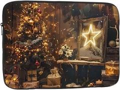 Merry Christmas and Happy New Year Printed Laptop Sleeve Case for Men Women Shockproof Travel Office School, black, 12 inch