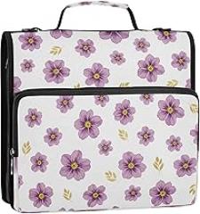 Watercolor Purple Flowers Gold Beige 1.5 Inch 3-Ring Binder Bag, Zipper Organizer Portfolio for School Office, Large Capacity Document Holder with Shoulder Strap