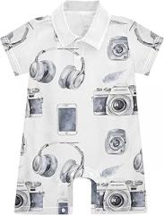 vvfelixl Watercolor Electronic Devices Baby Boy Polo Clothes,Short Sleeve Baby Bodysuit,Collared Polo Romper for 0-24 Months