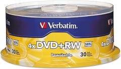 Verbatim DVD+RW Discs 4.7GB 4X Spindle 30/Pack VER94834