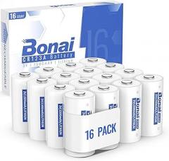 BONAI CR123A Batteries 3v Lithium Battery High Capacity CR123 CR17345 16PC for Flashlight and Security Device Non-Rechargeable