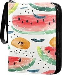 Watermelon Flowers Collectible Trading Card Albums,4-Pocket Card Binder with 50 Removable Sleeves with Zipper Game Card Collection Binder Album Holder