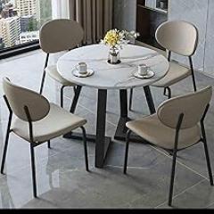 Negotiation Table and Chair Set, Office Reception Round Table and Chair Set, Stable and Strong Small Conference Table, Bold Metal Base Home Office Desks Table(Beige)